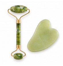 Jade kasvohierontasetti – Jaderulla + Gua Sha, vihreä