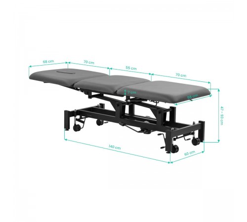 Kolmiosainen hydraulinen hierontapöytä – BALANCE SOLIDUM 3, harmaa
